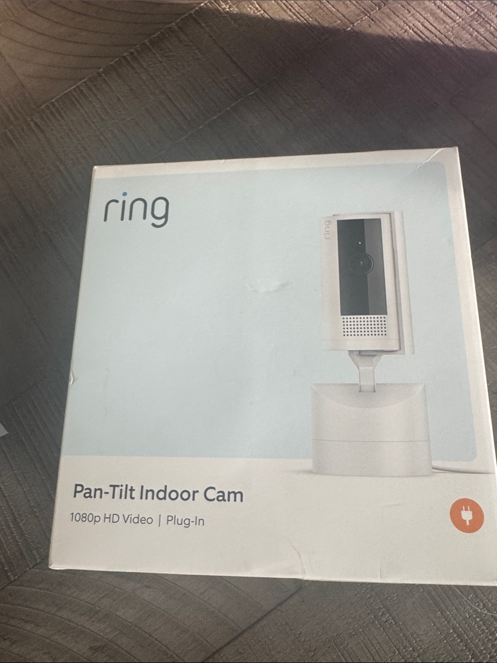 New still sealed Ring Pan-Tilt Indoor Cam — White with Light Blue Packaging